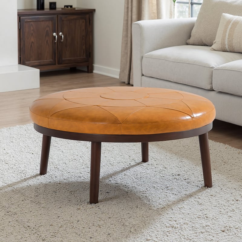 34.5" W Full-Grain Genuine Italian Leather Ottoman by Lumibee