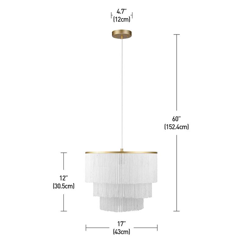 Novogratz x Globe Janis 1-Light Matte Gold Pendant Light with White Fabric Fringe Shade