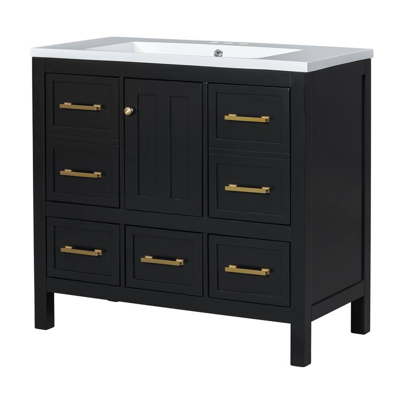 GDFStudio - Rivinia Modern Freestanding Bathroom Vanity Set with Resin Sink and 5 Drawers & Soft Closing Doors - 36'W