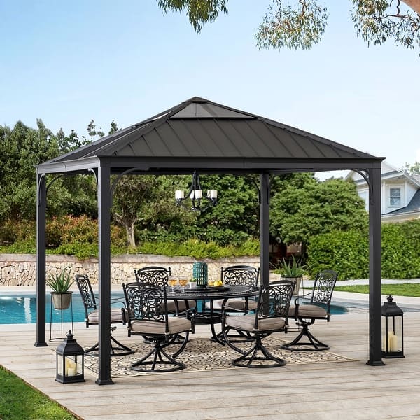 Shop Sunjoy 10 Ft X 10 Ft Black Gazebo With Pc Hardtop Overstock 30581655
