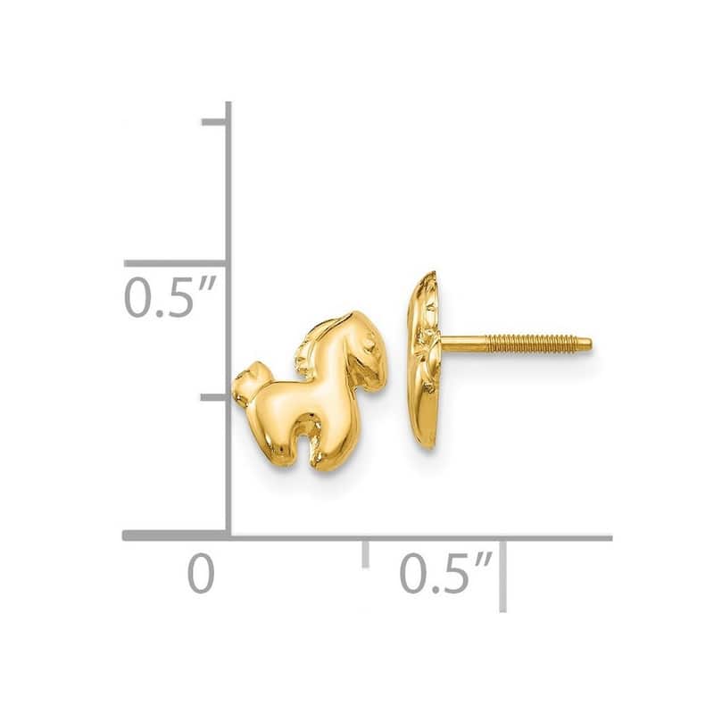 Curata Solid 14k Yellow Gold Childrens Pony Screw-Back Earrings (5mmx10mm) - Orange