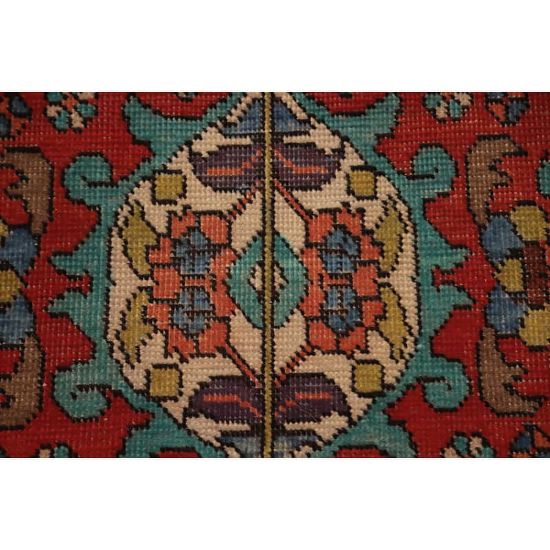 Hand Knotted Oriental 100% Wool Carpet Traditional Floral Red Tabriz Runner Rug - 10' 6'' X 3' 1''