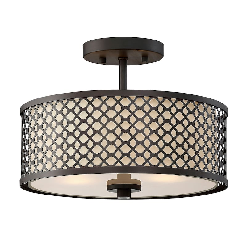 Meridian M60016 2 Light 13" Wide Semi-Flush Drum Ceiling Fixture - Oil Rubbed Bronze