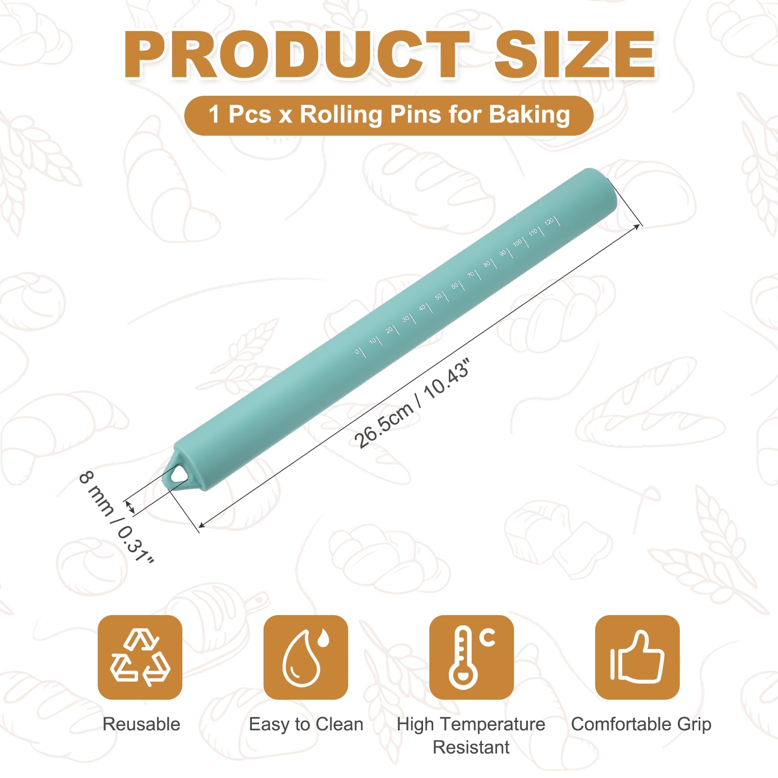 Rolling Pins for Baking, Silicone Non-Stick Rolling Pin Stainless Steel Inner Core Baking Roller for Home - 10.43 inch