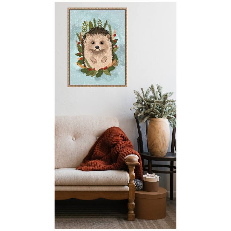 Kate and Laurel Sylvie Beaded Christmas Hedgehog Framed Canvas by Mia Charro