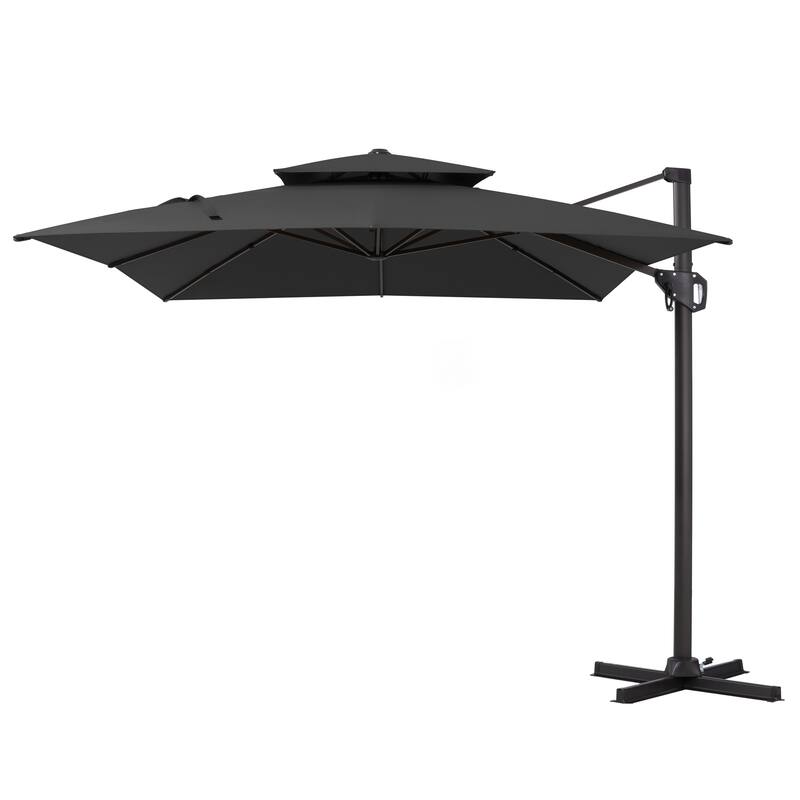Pellebant 9X11 FT Double Top Patio Cantilever Umbrella, Base Not Included - Black