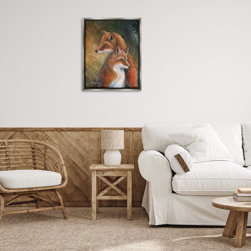 Stupell Fox Pair Portrait Framed Floater Canvas Wall Art Design By Jody Bergsma