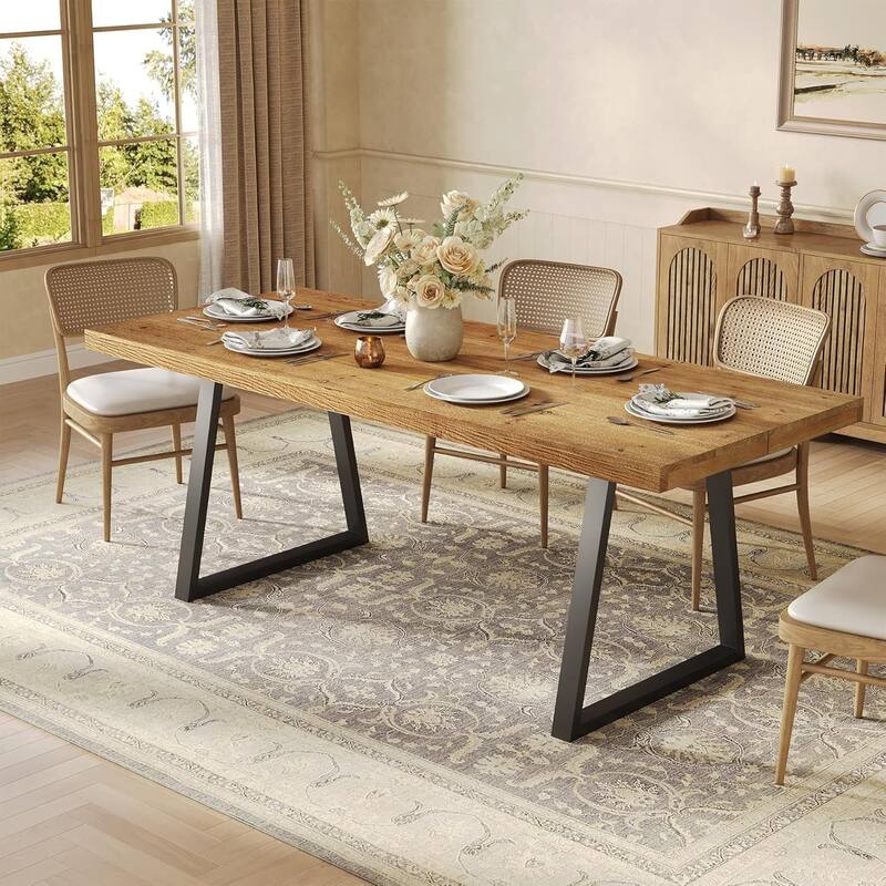 63 inches Industrial Dining Table for 4-6 People for Dining Room - Brown & Black
