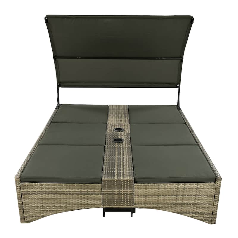Daybed Outdoor Rattan Sun Lounger with Shelter Roof