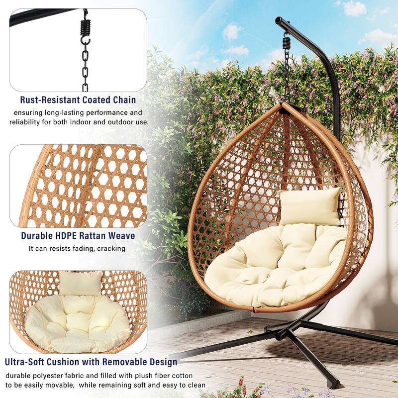 Durable Hanging Hammock Chair with Stand and Removable Cushion