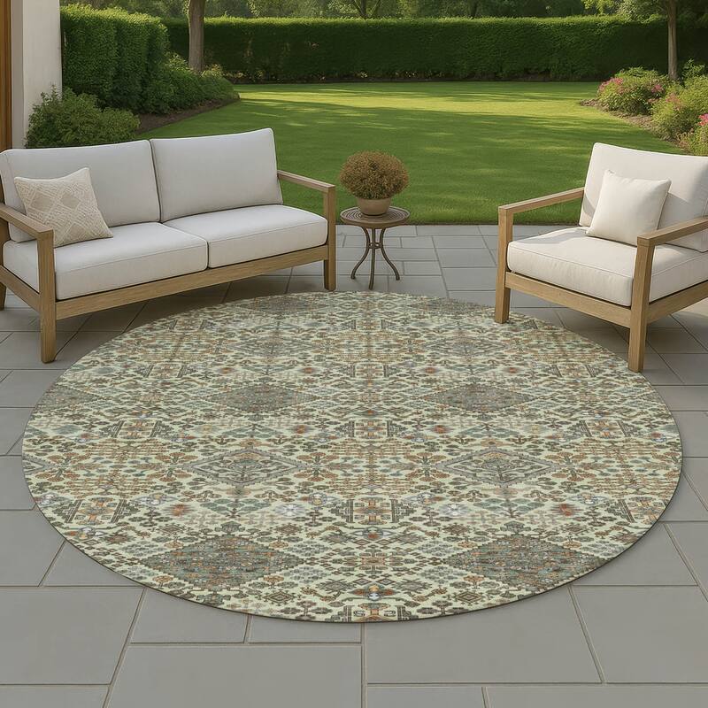Machine Washable Indoor/ Outdoor Global Bidunga Chantille Rug - Celery - 8' x 8'