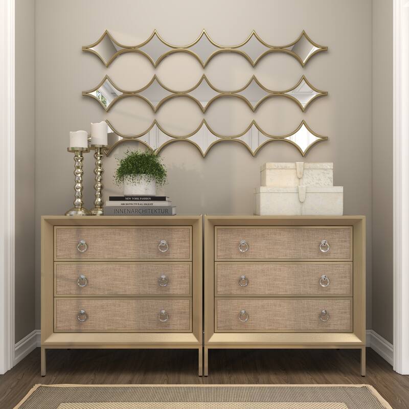 Metal Slim Stacked Chain 5 Layer Wall Mirror with Various Pattern and Foil Detailing - Silver, Gold, or Black
