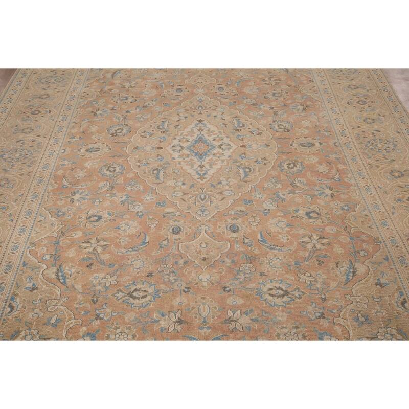 Traditional Mashad Vintage Persian Area Rug Handmade Wool Carpet - 7'0" x 9'10"