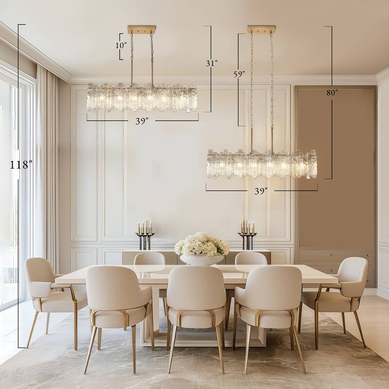 Modern Brass 6-Light Glass Island Chandelier Linear 39" W Kitchen Island Lights - 39" W x 9.8" D x 9.8" H