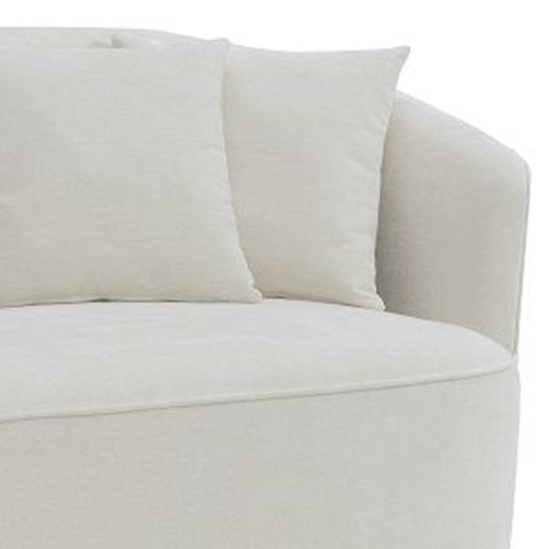 Oggy 83 Inch Sofa, 4 Throw Pillows, Barrel Shape, Soft Beige Chenille