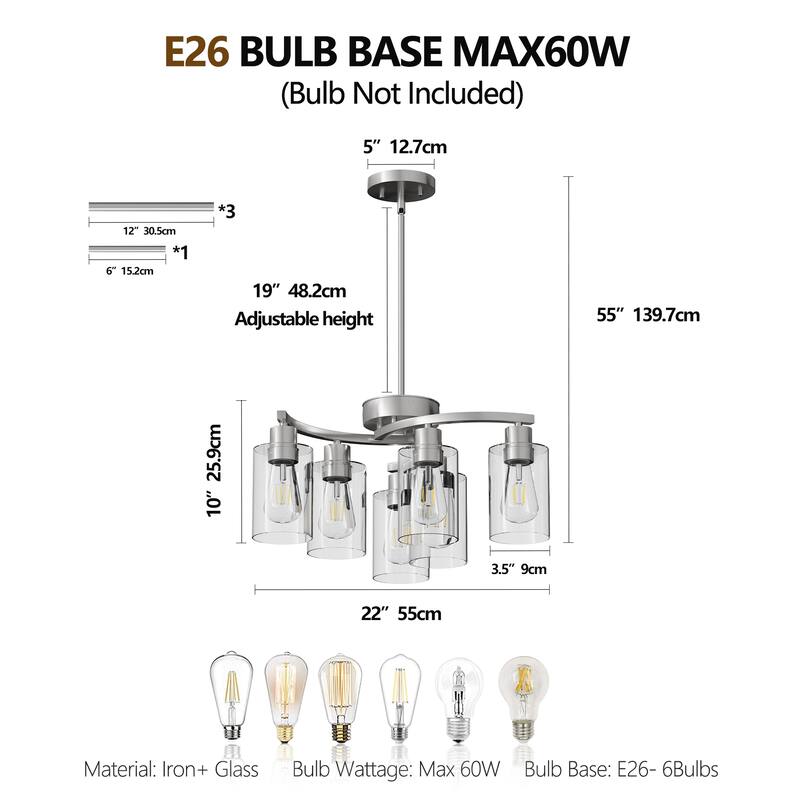 6-Light Chandeliers for Dining Room, Modern Kitchen Island Light Fixtures Over Table, Metal Hanging Pendant Lighting