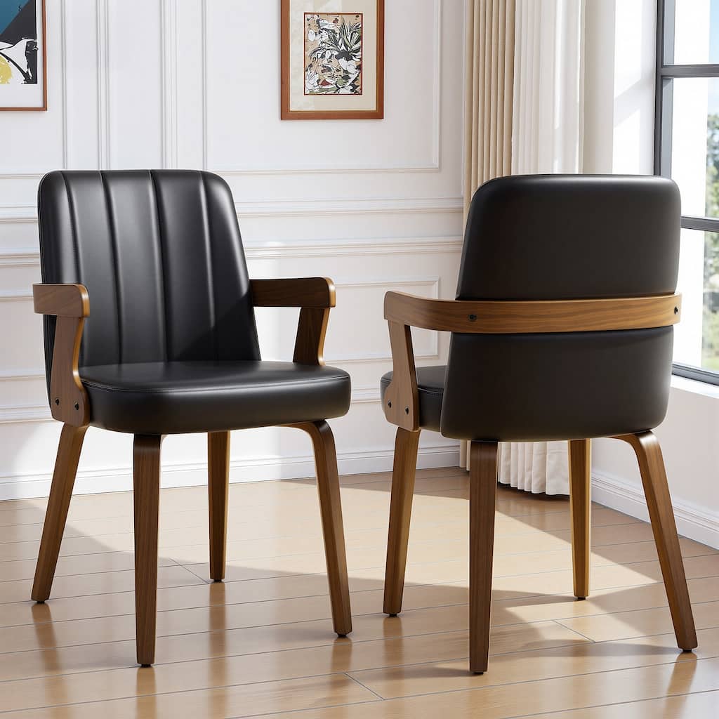 Mid-century Modern Upholstered Dining Chairs Bentwood Side Chairs with Armrests - 34.3"H x 19.9"W x 22.1"D