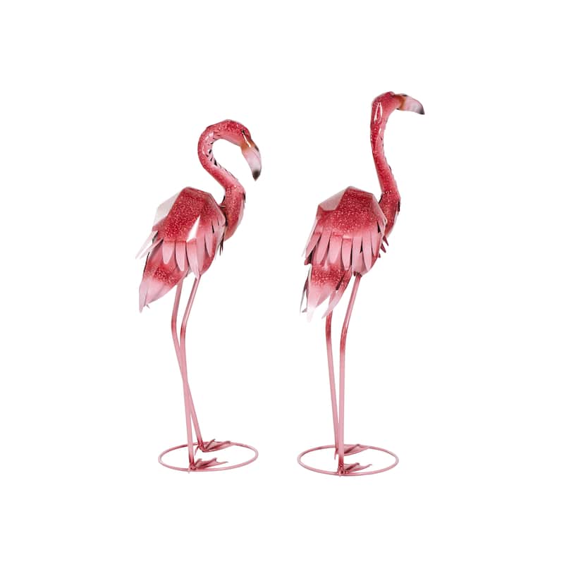 Pink Metal Tall Textured Ombre Flamingo Decorative Garden Sculpture (Set of 2)