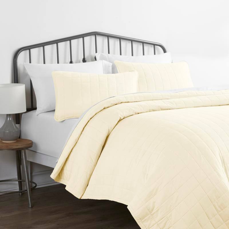 Becky Cameron Premium Ultra Soft Square Quilted Coverlet Set - Yellow - Twin