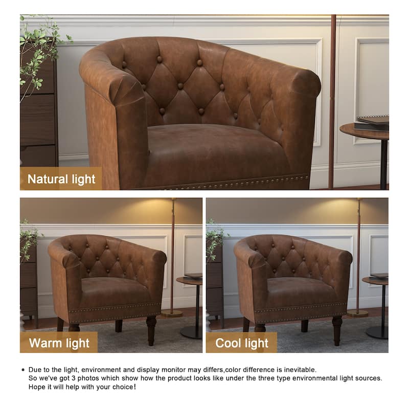 Alina Modern Tufted Tub Barrel Faux Leather Accent Chair