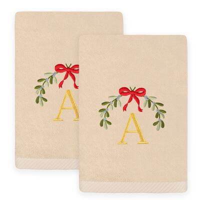Authentic Hotel and Spa Christmas MISTLETOE MONOGRAM Embroidered Luxury 100% Turkish Cotton Hand Towels Set of 2
