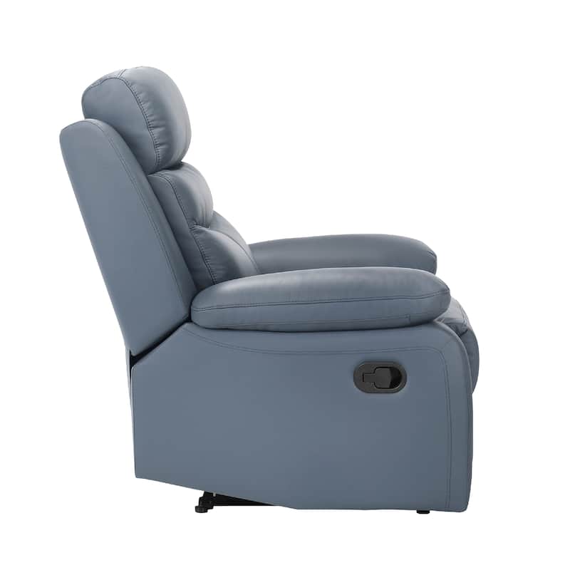 Hanna Manual Reclining Chair, Blue Top Grain Leather Cushions