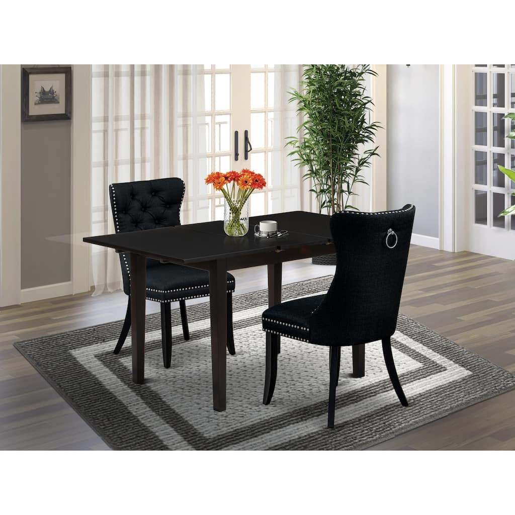 East West Furniture Kitchen Table Set- a Dining Table with Butterfly Leaf and Upholstered Chairs, Black (Pieces Options)