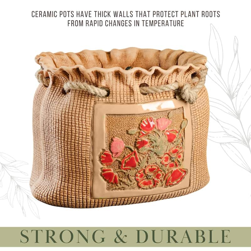 Golden Ceramics Handmade Flower Pot Planter - Pouch - 7.9X9.1X7.5
