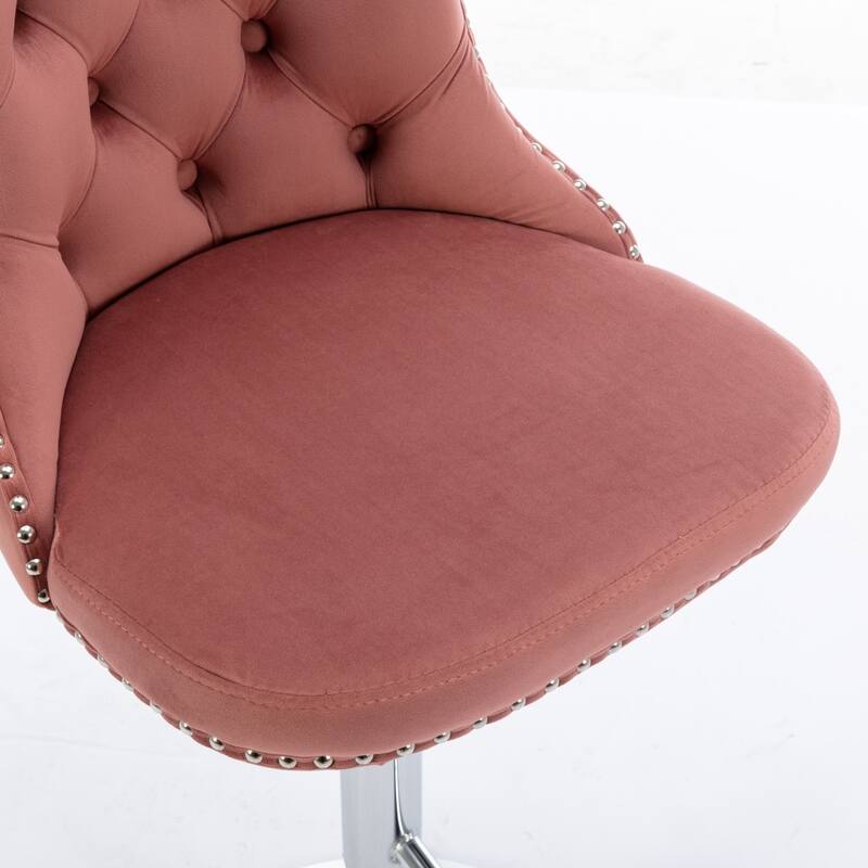 Swivel Counter Height Bar Stool Adjustable Height Barstool w/ Tufted High Back & Nailhead Trim, Pink Velvet Padded Stool, 2Pc