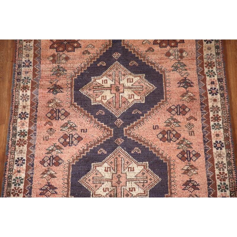 Tribal Pink Shiraz Persian Vintage Area Rug Handmade Wool Carpet - 3'7"x 4'7"
