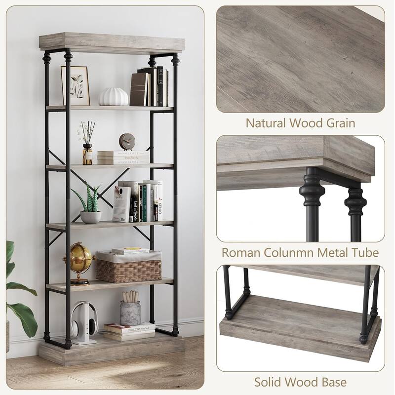 73.6" Tall Industrial 6-Tier Bookshelf Freestanding Bookcase with Shelves