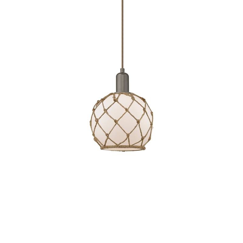 Innovations Lighting 716-1P-11-8 Farmhouse Rope Pendant Farmhouse Rope - Oil Rubbed Bronze / White Glass with Brown Rope