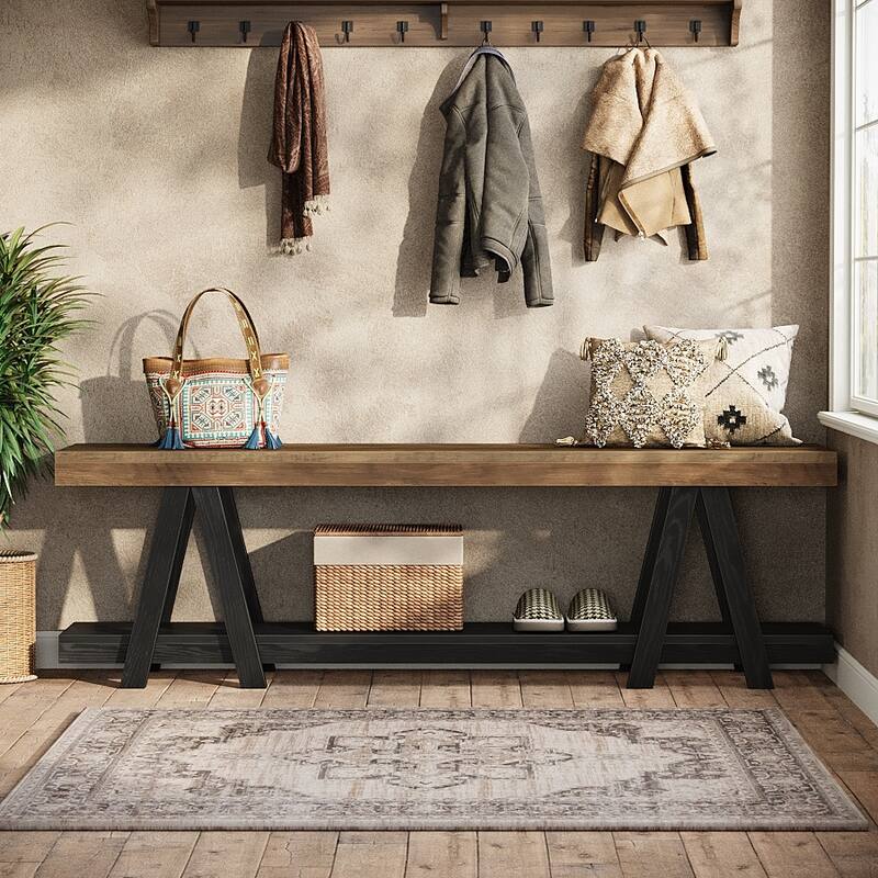 Entryway Bench with Shoe Storage, 2-Tier 59'' Bedroom Dining Bench