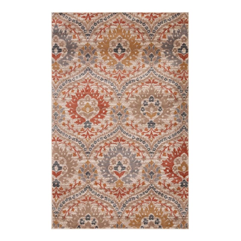 HomeRoots 5' X 8' Ivory Orange And Gray Floral Stain Resistant Area Rug - 6' Round - 6' Round - Multi