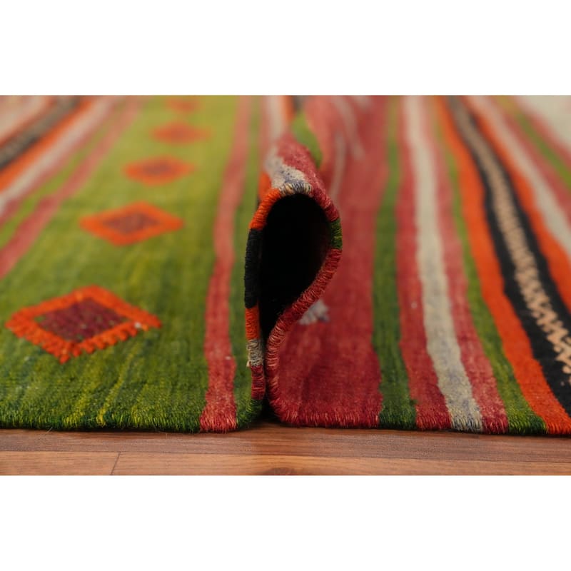 Hand Woven Oriental 100% Wool Carpet Southwestern Tribal Oranges & Rust Kilim Area Rug - 9' 2'' X 6' 1''