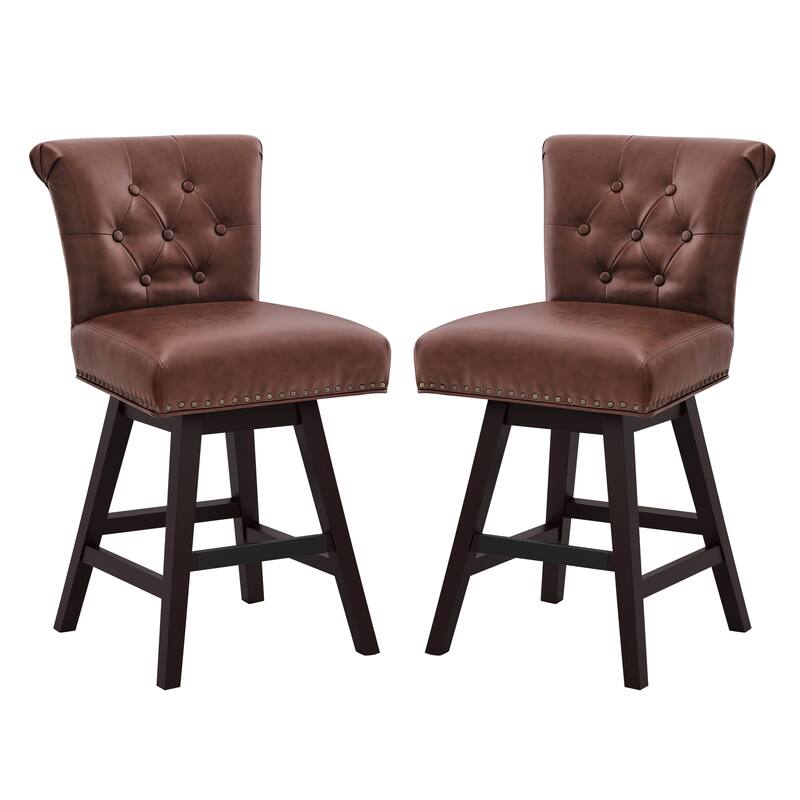 Modern 26.in Swivel Bar Stool Armless Counter Height Stool with Wooden Legs for Kitchen Island