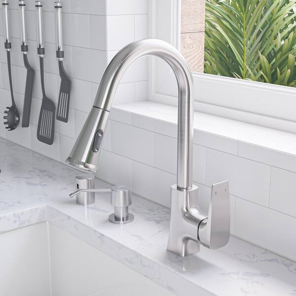 Brushed Nickel Square Gooseneck Pull Down Kitchen Faucet Bed Bath