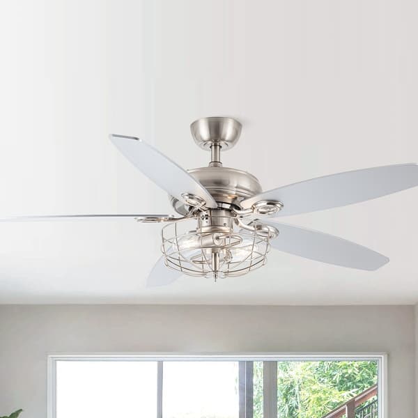 slide 2 of 13, 52" Polished Nickel Wood 5-Blade Modern Ceiling Fan with Remote