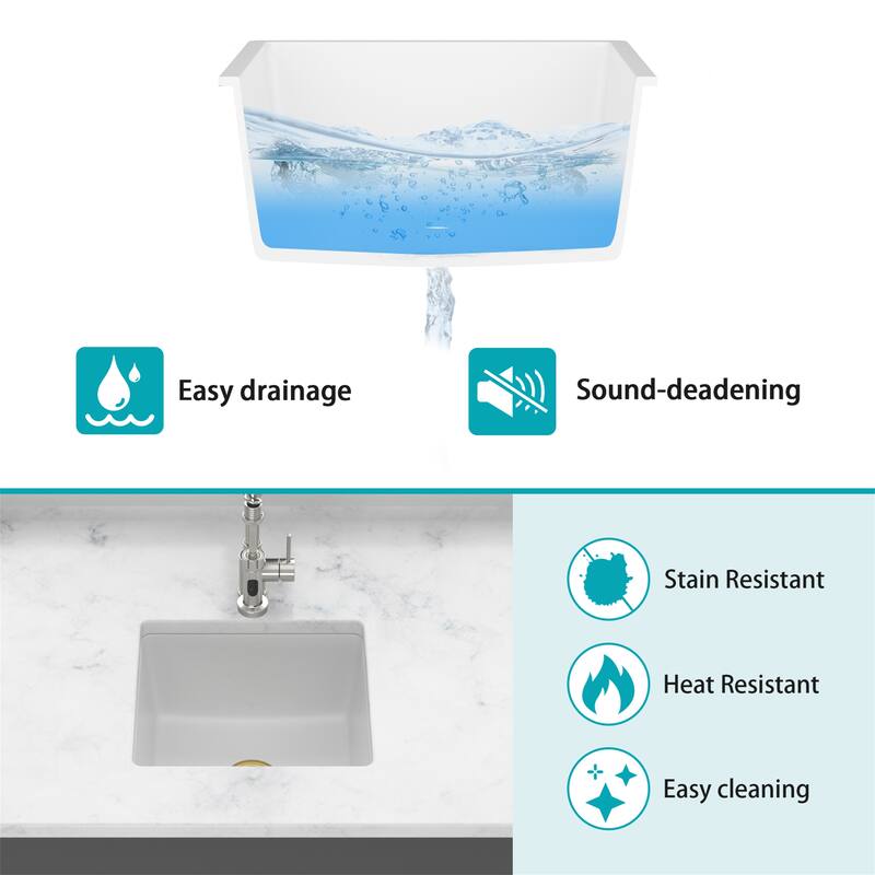 17.71"x15.74" White/Black Granite Composite Undermount Kitchen Sink