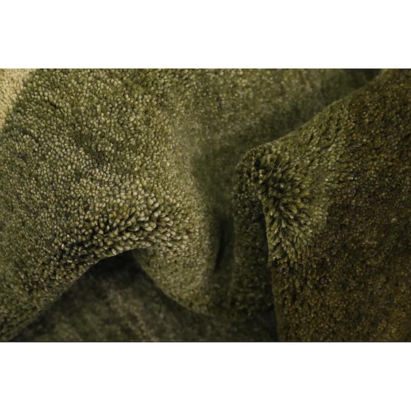Hand Knotted Oriental 100% Wool Carpet Modern Solid Green Gabbeh Runner Rug - 9' 10'' X 2' 10''