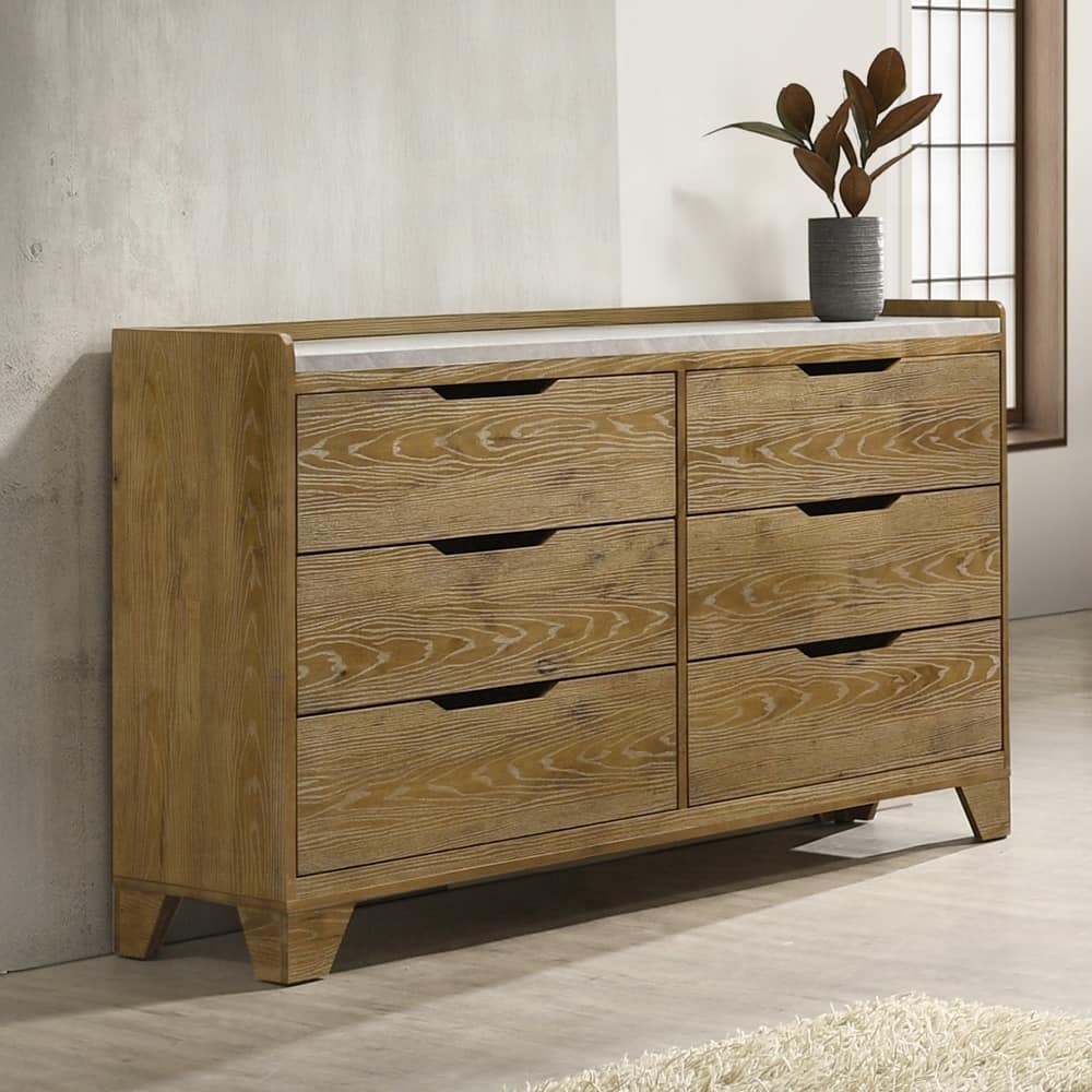 59" Transitional Brown Finish 6 Drawer Dresser