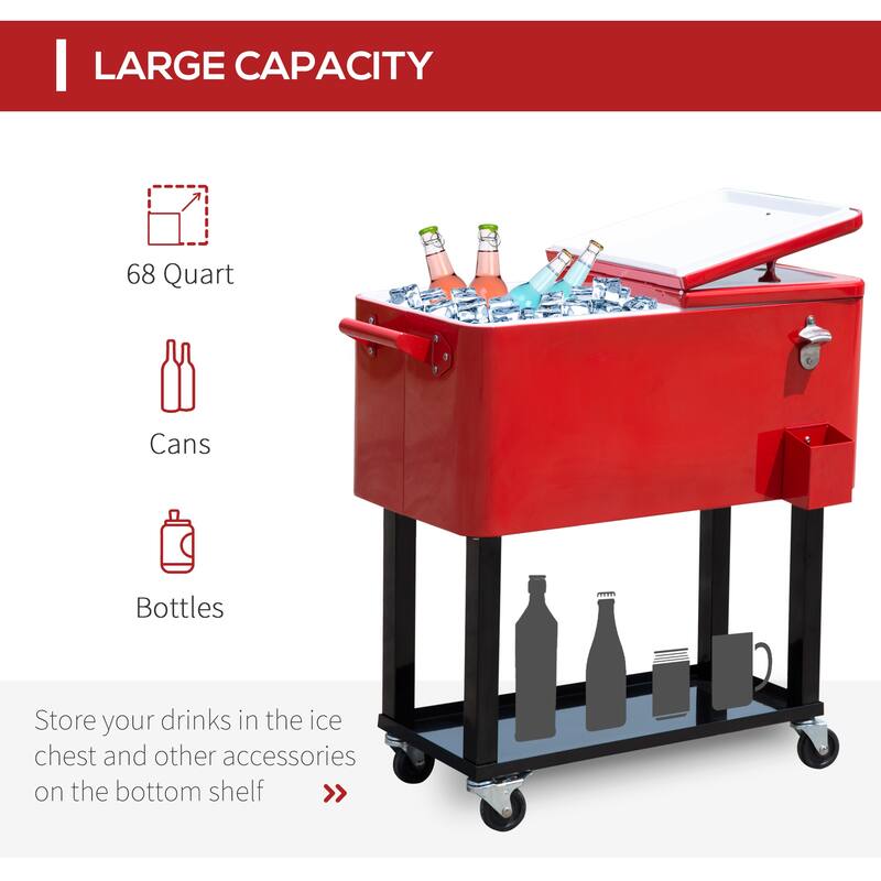 Outsunny 80 QT Rolling Cooler Cart with Wheels for Party