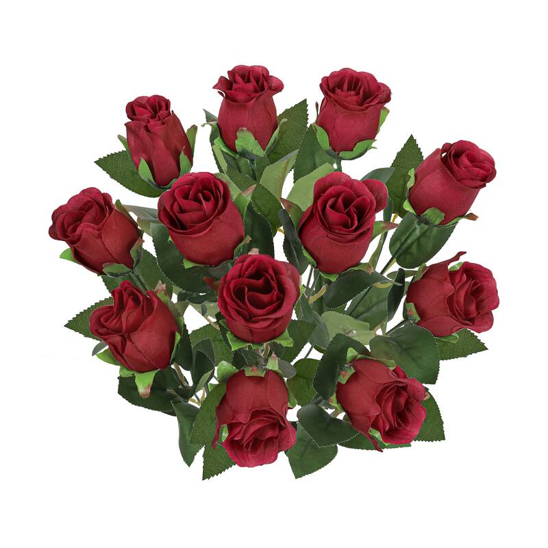 Set of 2 Burgundy Artificial Rose Bud Flower Stem Bush Bouquet 19.5in - 19.5" L x 12" W x 12" DP