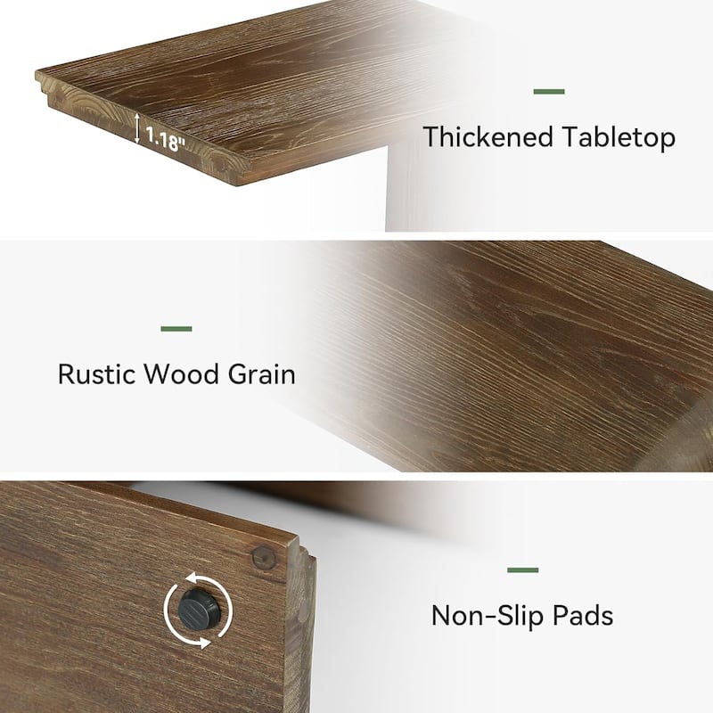 C-Shaped Solid Wood End Table for Living Room, Small Space, Easy Assembly