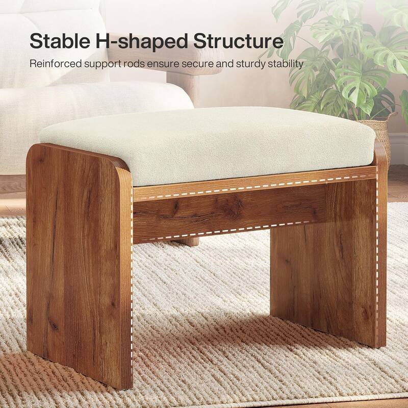 Entryway Bench, Upholstered Shoe Stool with Removable Cushion, H-Shaped Wooden Ottoman
