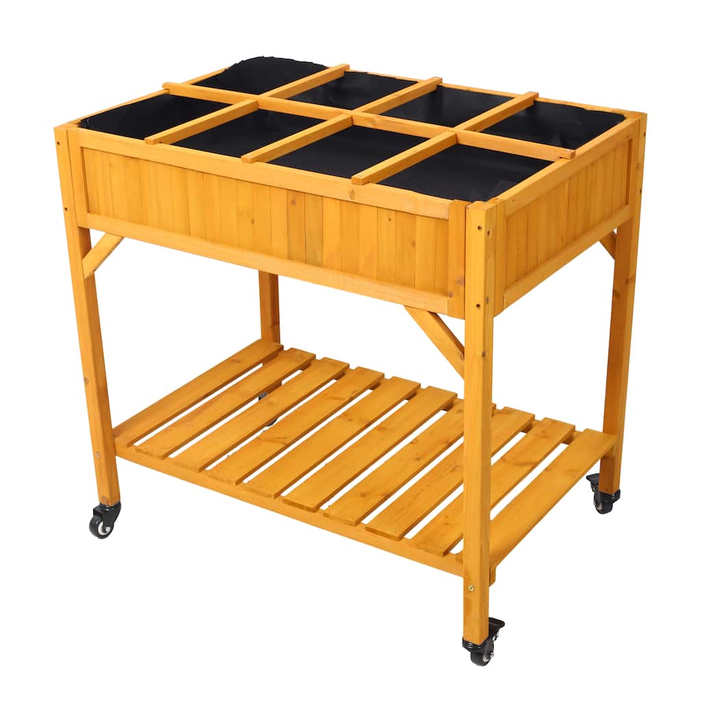 Elevated 8 Pocket Herb Garden Bed, Mobile Raised Customizable Wood Planter for Herbs, Vegetables
