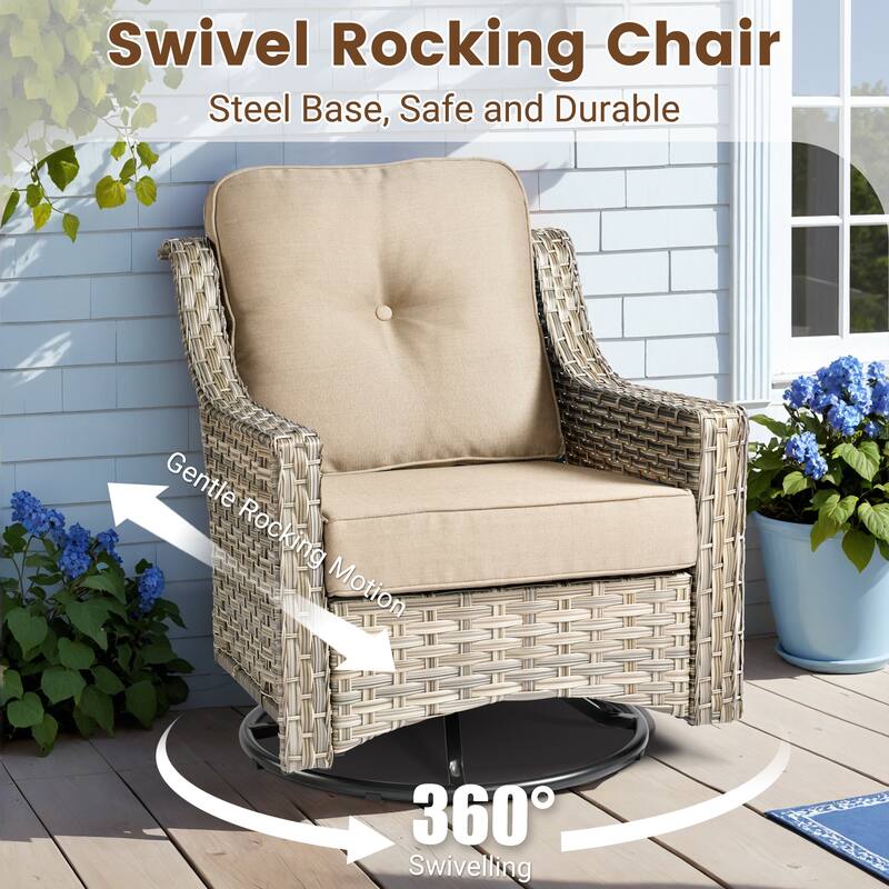 HOOOWOOO 10-piece Wicker Patio Furniture Set Sectional Sofa with Swivel Chair