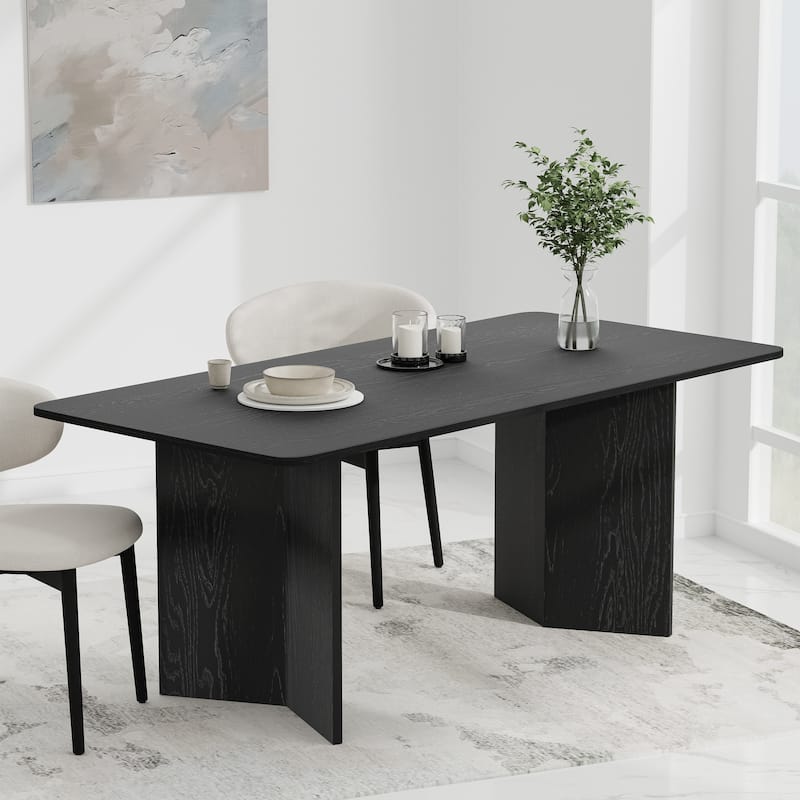 Lumioca Modern Oak Wood Top 67 in. Double Pedestal Base Dining Table