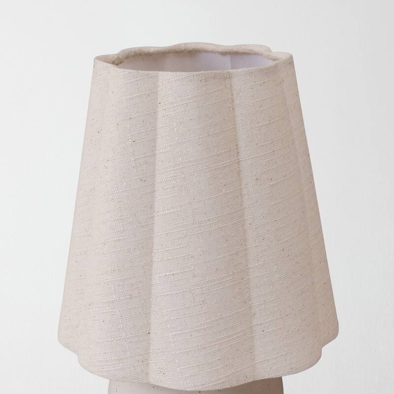 Brightech Kylie 9" Off-White Cream Mid-Century 4.5W 450Lm 2700K LED Contemporary Round Table Lamp With Cream Linen Unique Shade