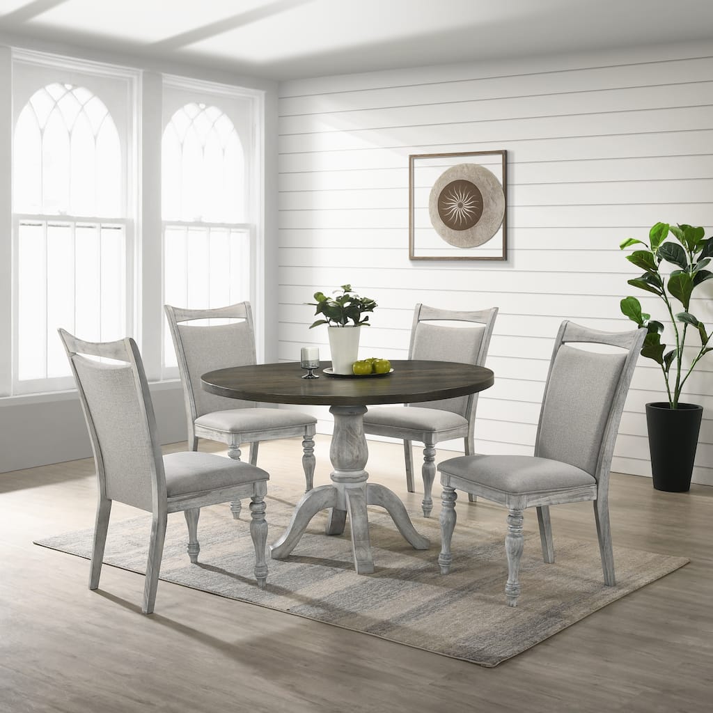 5-Piece Distressed Dining Set with Round Pedestal Table & Chairs
